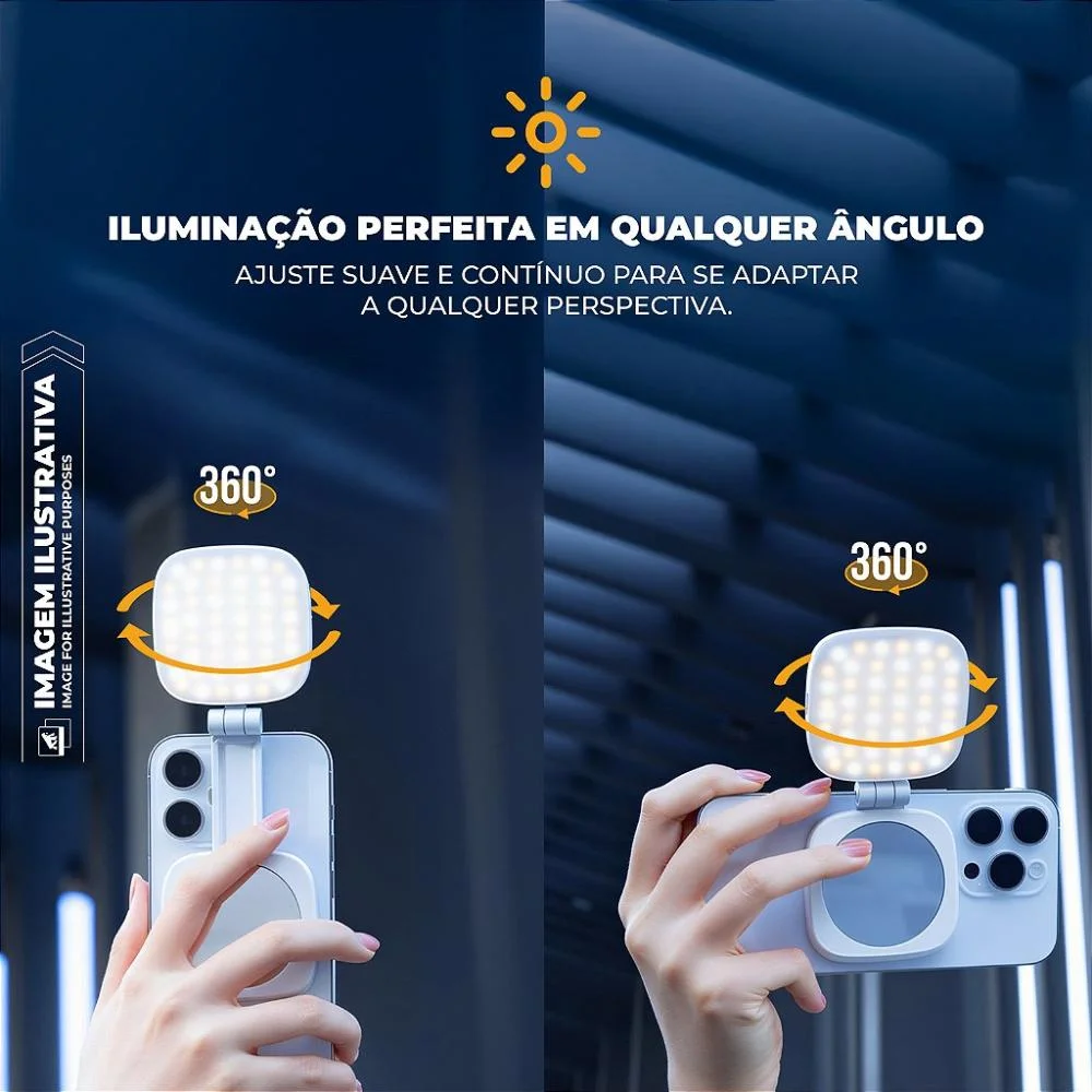 Imagem 2 de 5 do produto Ring Light Portátil Com Magsafe - LED Para Selfie, Vídeos E Chamadas, 3 Modos De Luz, Recarregável Usb-c - Hybrid - Gshield