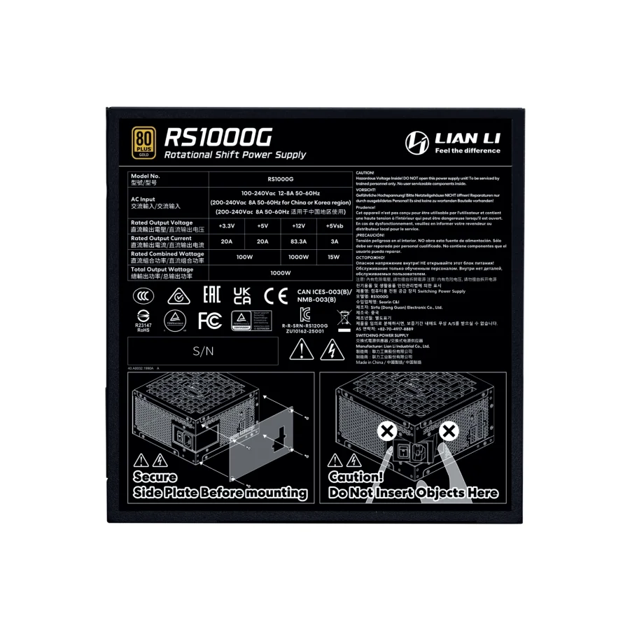 4718466022547 - Fonte Gamer Lian Li 80 Plus Gold 1000 Watts Rs1000g Bh Br Preto