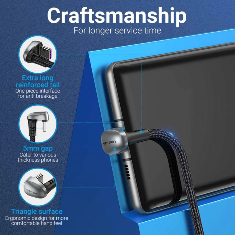 Imagem 4 de 5 do produto Cabo Carregador Usb A Para C Em Formato De U 1,5m 66w Vention