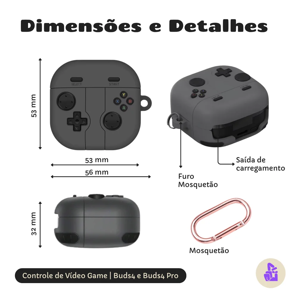 Imagem 3 de 5 do produto Capa Protetora Nerdcase Compatível Com Samsung Galaxy Buds 4, Controle Videogame