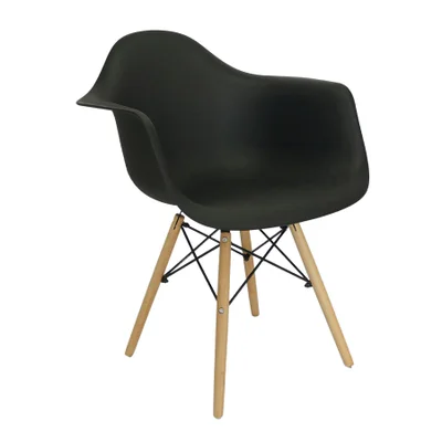 Cadeira Charles Eames Eiffel Design Wood Com Braço - Preto
