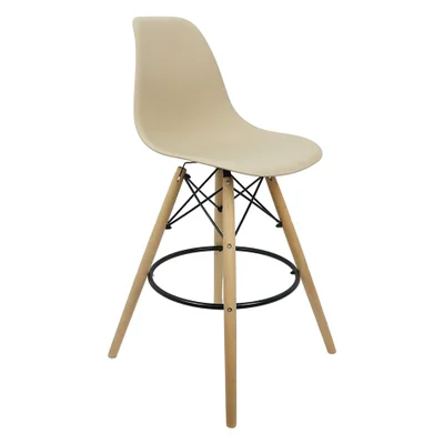 Banqueta Charles Eames Eiffel Wood Design Base Fixa Madeira - Bege