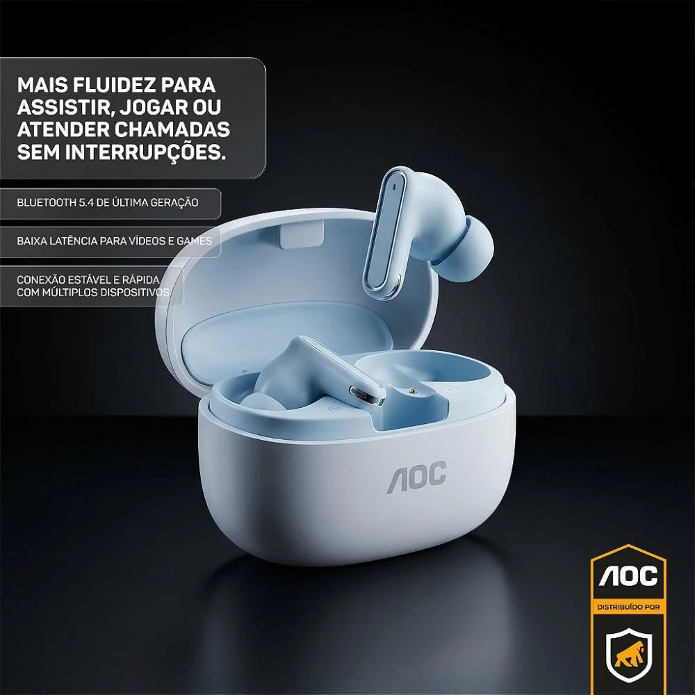 Fone De Ouvido Bluetooth 5.4 Sem Fio Tws Com Estojo De Recarga, Baixa Latência E Áudio Hd - Branco - Aoc Fone De Ouvido Bluetooth 5.4 Sem Fio Tws Com Estojo De Recarga, Baixa Latência E Áudio Hd - Branco - Aoc