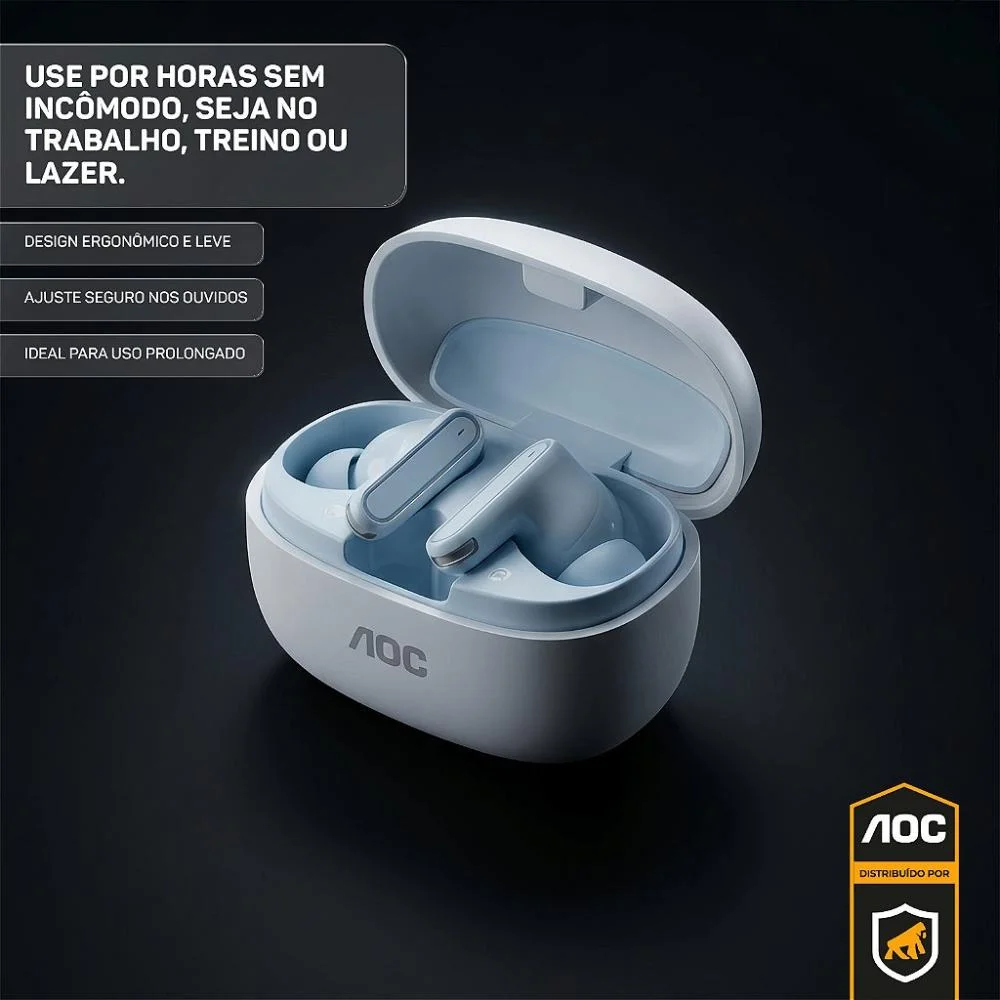 Fone De Ouvido Bluetooth 5.4 Sem Fio Tws Com Estojo De Recarga, Baixa Latência E Áudio Hd - Branco - Aoc Fone De Ouvido Bluetooth 5.4 Sem Fio Tws Com Estojo De Recarga, Baixa Latência E Áudio Hd - Branco - Aoc
