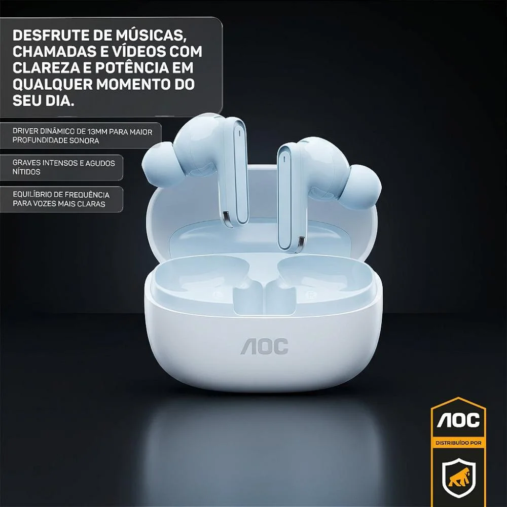Fone De Ouvido Bluetooth 5.4 Sem Fio Tws Com Estojo De Recarga, Baixa Latência E Áudio Hd - Branco - Aoc Fone De Ouvido Bluetooth 5.4 Sem Fio Tws Com Estojo De Recarga, Baixa Latência E Áudio Hd - Branco - Aoc