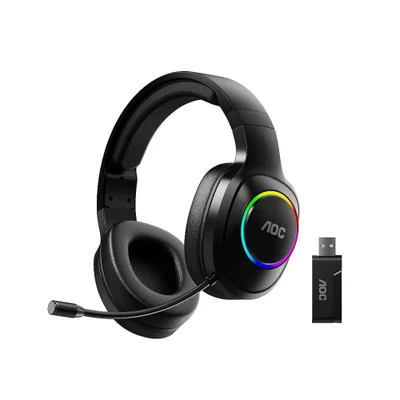 Headset Gamer Sem Fio 2.4g + Bluetooth - RGB, Microfone, Baixa Latência – Preto - Aoc