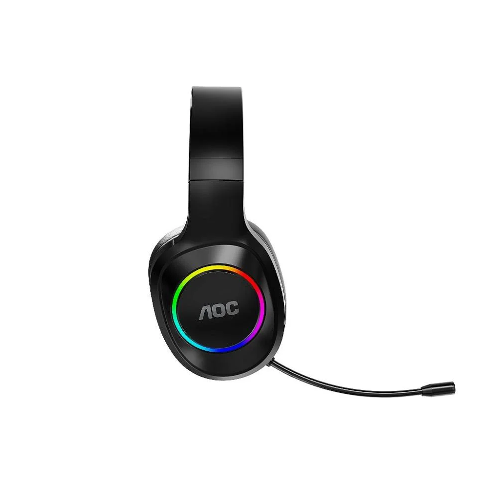 Imagem 2 de 5 do produto Headset Gamer Sem Fio 2.4g + Bluetooth - RGB, Microfone, Baixa Latência – Preto - Aoc