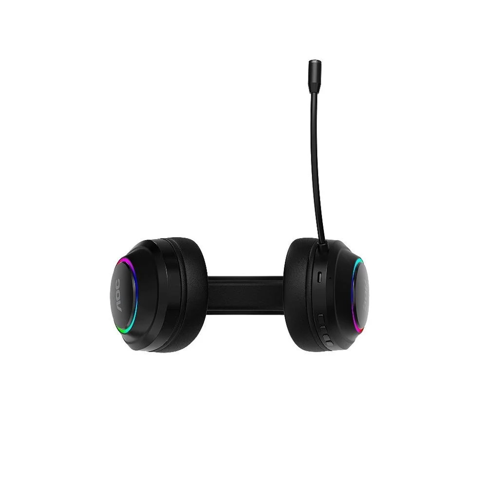 Imagem 3 de 5 do produto Headset Gamer Sem Fio 2.4g + Bluetooth - RGB, Microfone, Baixa Latência – Preto - Aoc