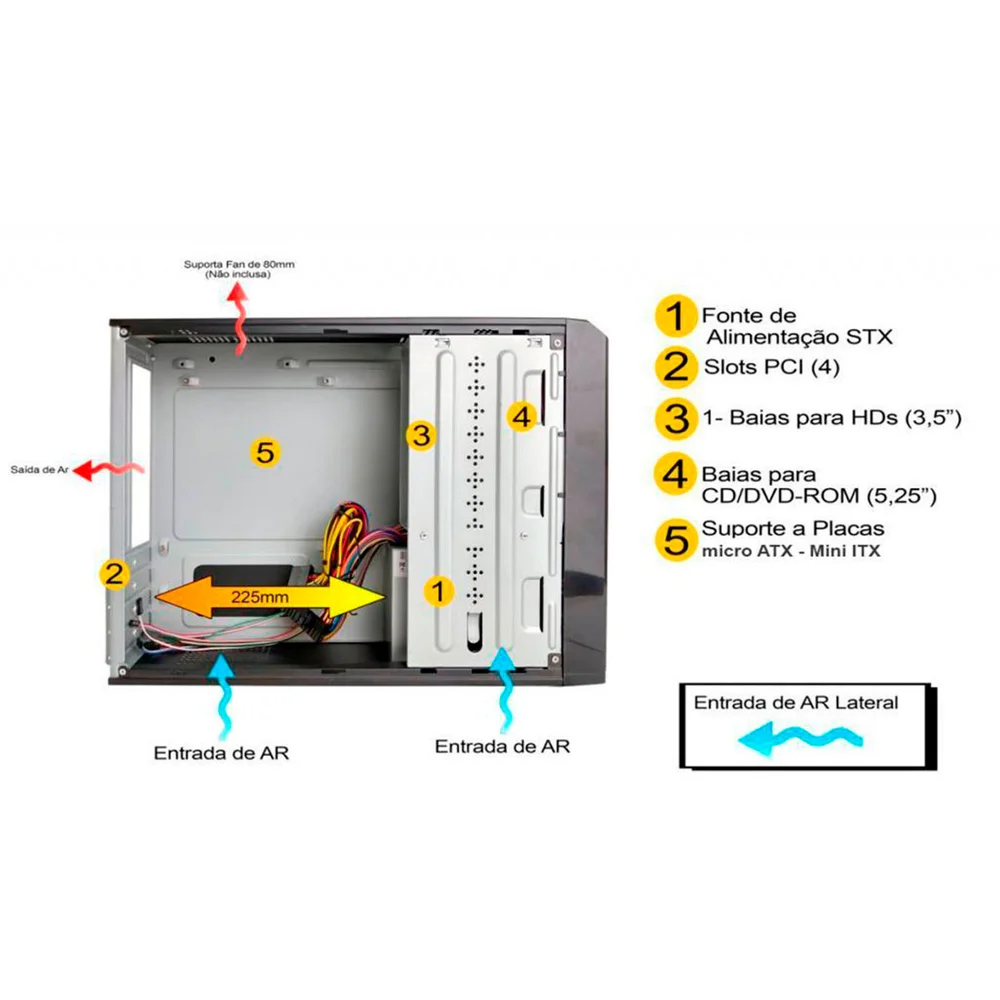 Imagem 5 de 5 do produto Gabinete Slim Htq562b - Sff Micro-atx Com Fonte 200w Real Sfx – Preto