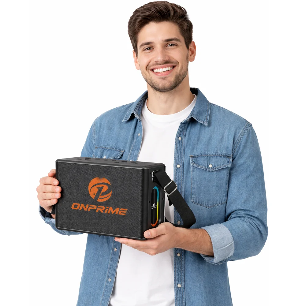 Imagem 2 de 3 do produto Caixa De Som Karaokê Imenso Ims-x32 120w Tws RGB Com 2 Microfones Sem Fio 110/220v