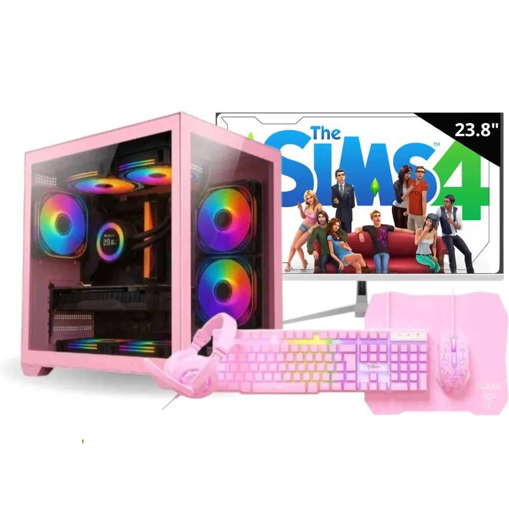 PC Gamer Rosa Completo, Intel Core i7 3ª Geração, 16GB RAM, Placa GT 730 4GB. SSD 480GB, Wi-fi. Windows TRIAL + Monitor 23.8 " + Kit Periféricos
