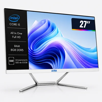 Computador All In One 27” i5 16GB RAM SSD 512GB Full HD WiFi Aitek  Windows Multitarefas Escritório Home Office