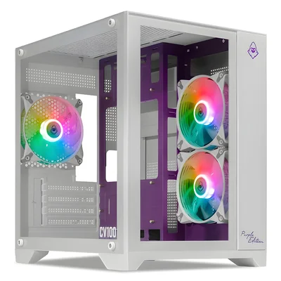 Gabinete Gamer Mancer Cv100, 3 Fans, S/fonte, Mid Tower, Lateral De Vidro, Purple Edition, Branco - Mcr-cv100-pew