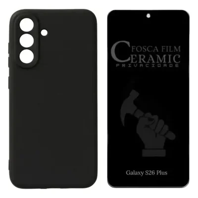 Capa Silicone Aveludada + Película Privacidade Fosca Para Samsung Galaxy S26 Plus