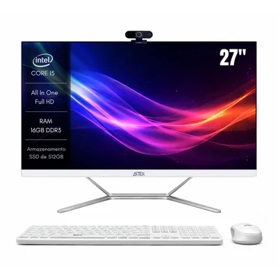 Computador All-in-one 27" i5-6500t Aitek Com Teclado E Mouse Sem Fio Branco e Webcam Full HD 1080p