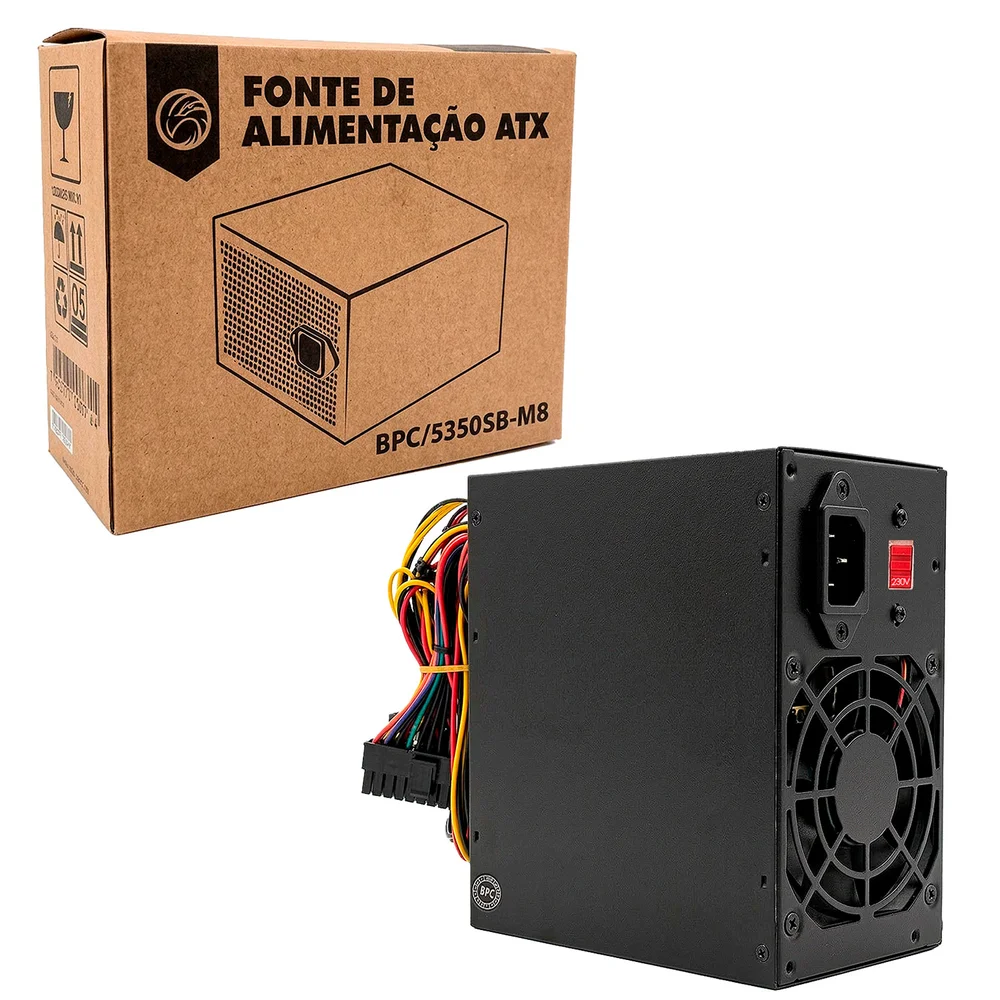 Fonte Brazil PC 500w Bpc-5350sb-m8, Com Cabo De Energia, Bivolt Manual, 24 Pinos - Preto