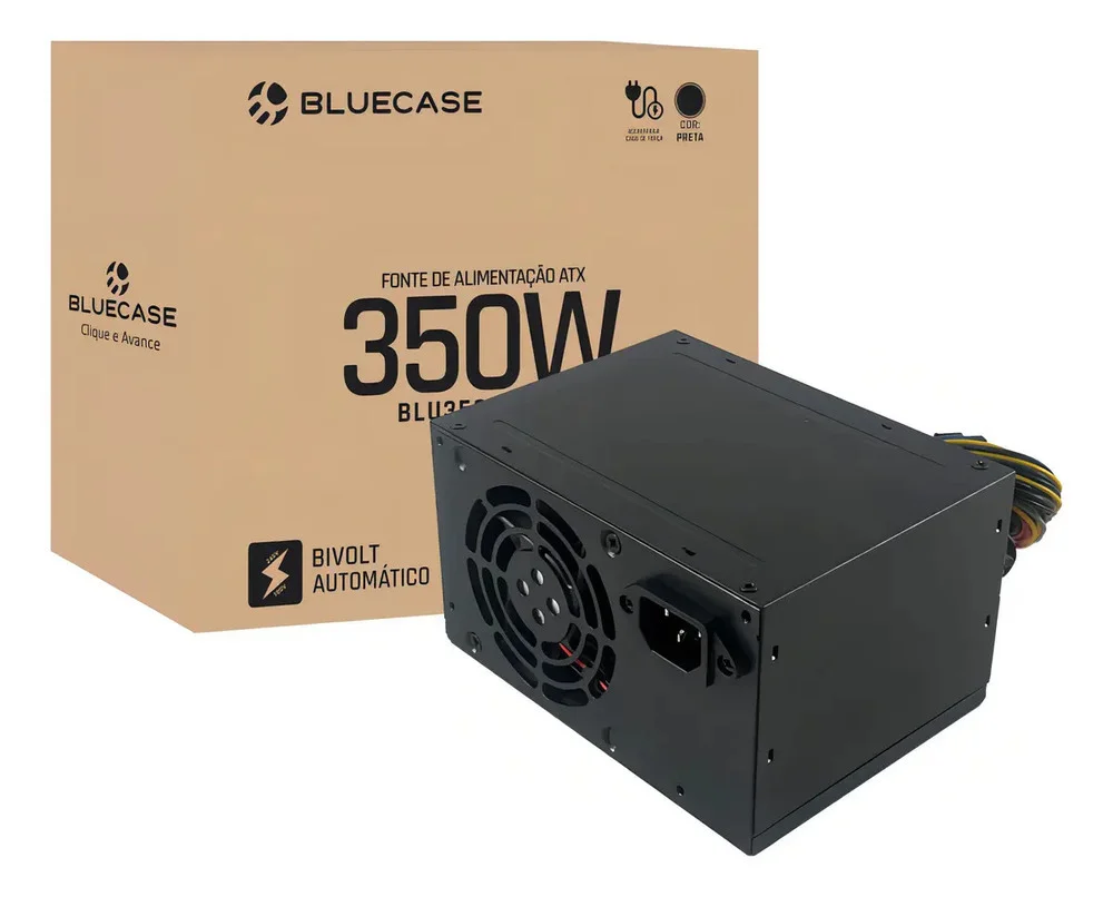 Fonte Atx 350w Bluecase Blu350-atps Bivolt Auto C/ Cabo