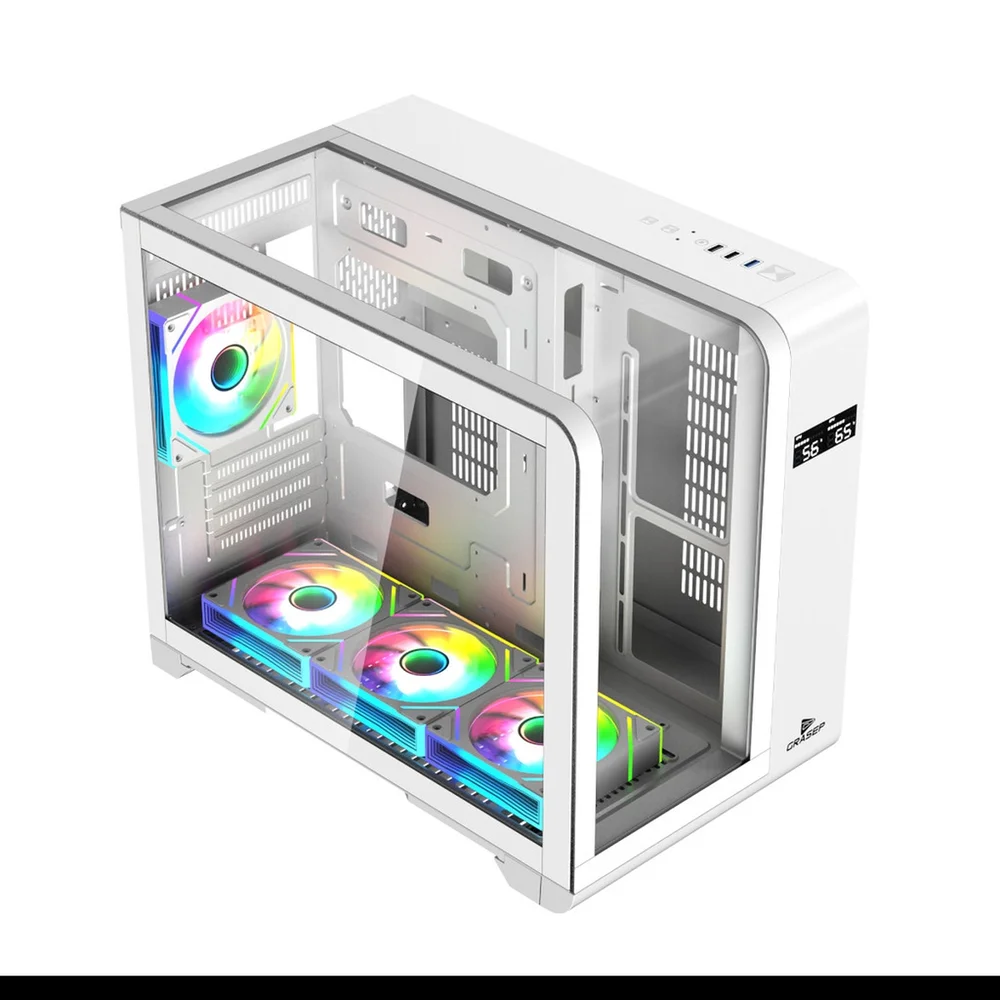 Imagem 2 de 4 do produto Gabinete Gamer Mini Tower Vidro Temperado Curvado White M-atx/itx Sem Fonte Com 3 Fans RGB Mini D-matx04