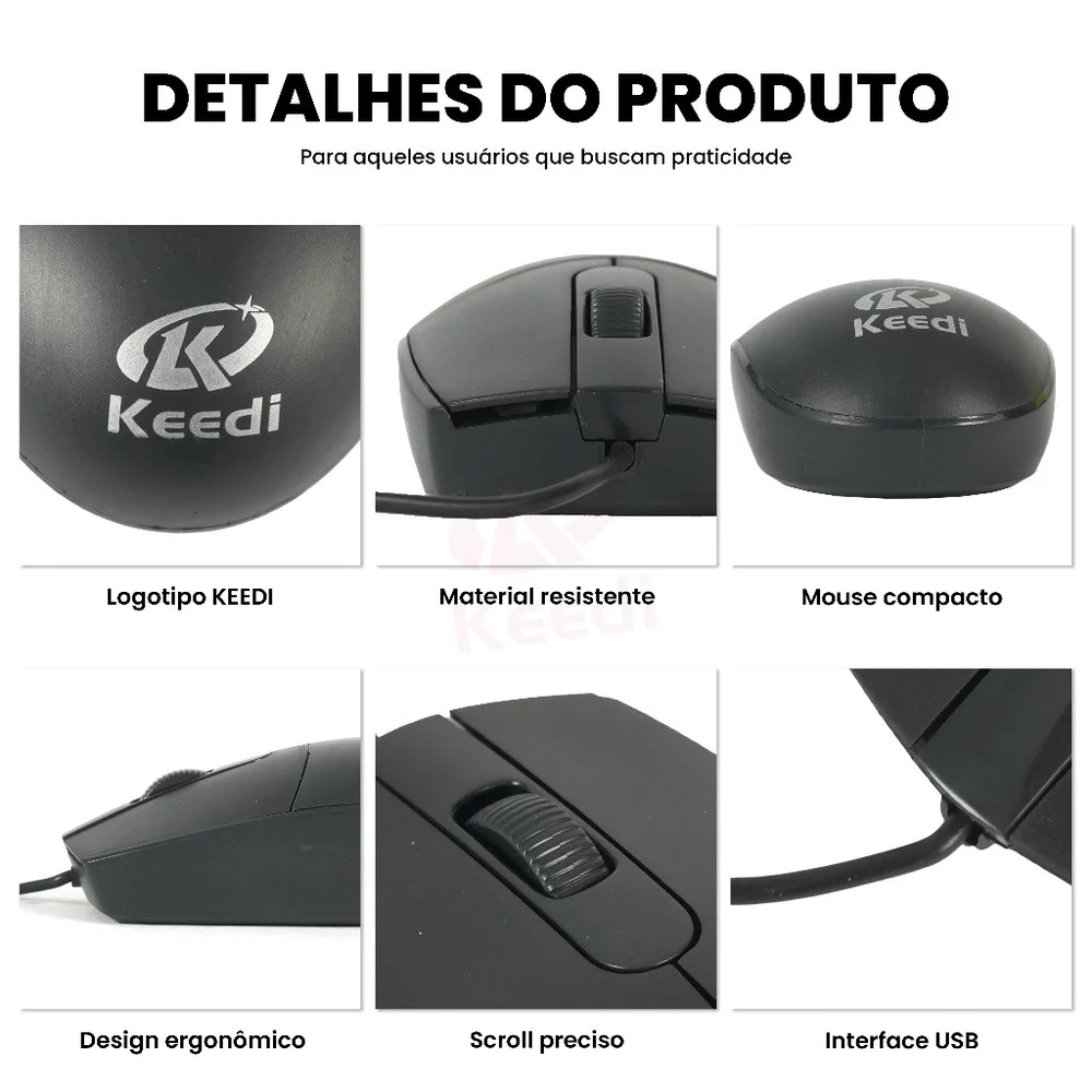 Imagem 3 de 5 do produto Mouse Óptico Com Fio Ergonômico Keedi Mou900 1200dpi