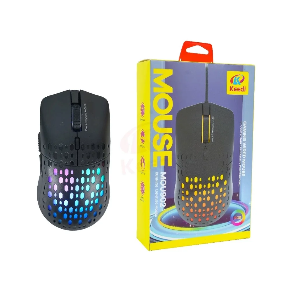 Imagem 3 de 5 do produto Mouse Colmeia Óptico Gamer Com Fio RGB Keedi 1600/3200/6400dpi