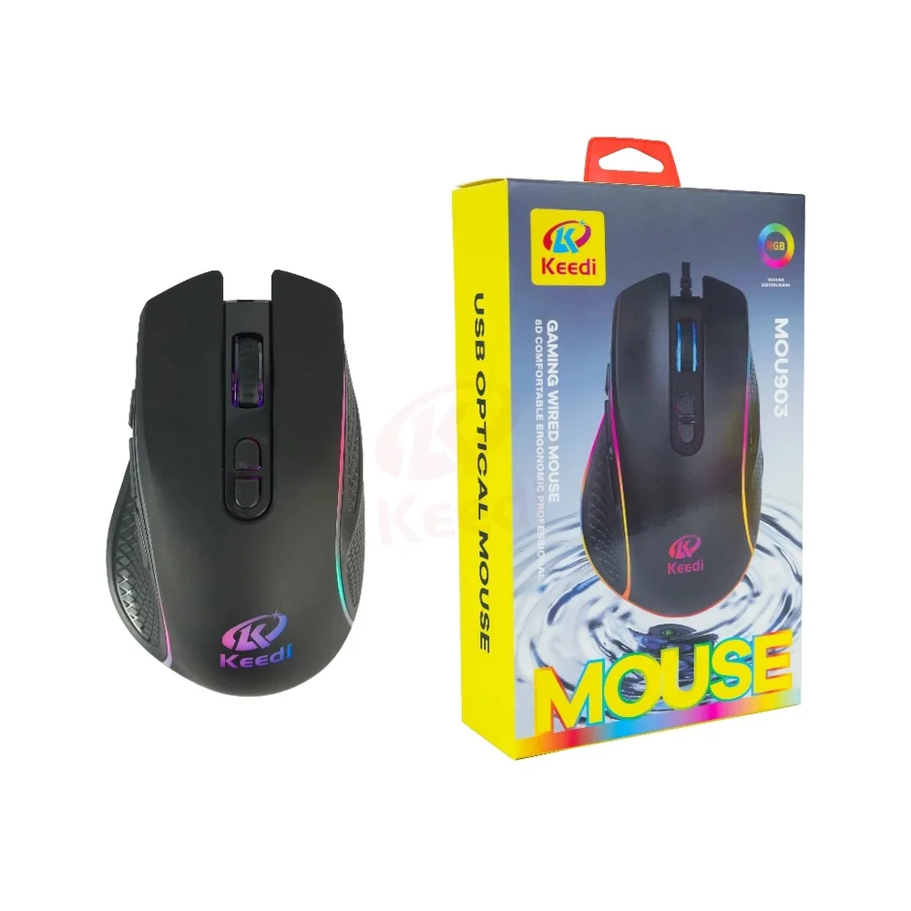 Imagem 2 de 5 do produto Mouse Gamer Ergonômico RGB Até 7200dpi Com Fio 1.5m Keedi Mou903