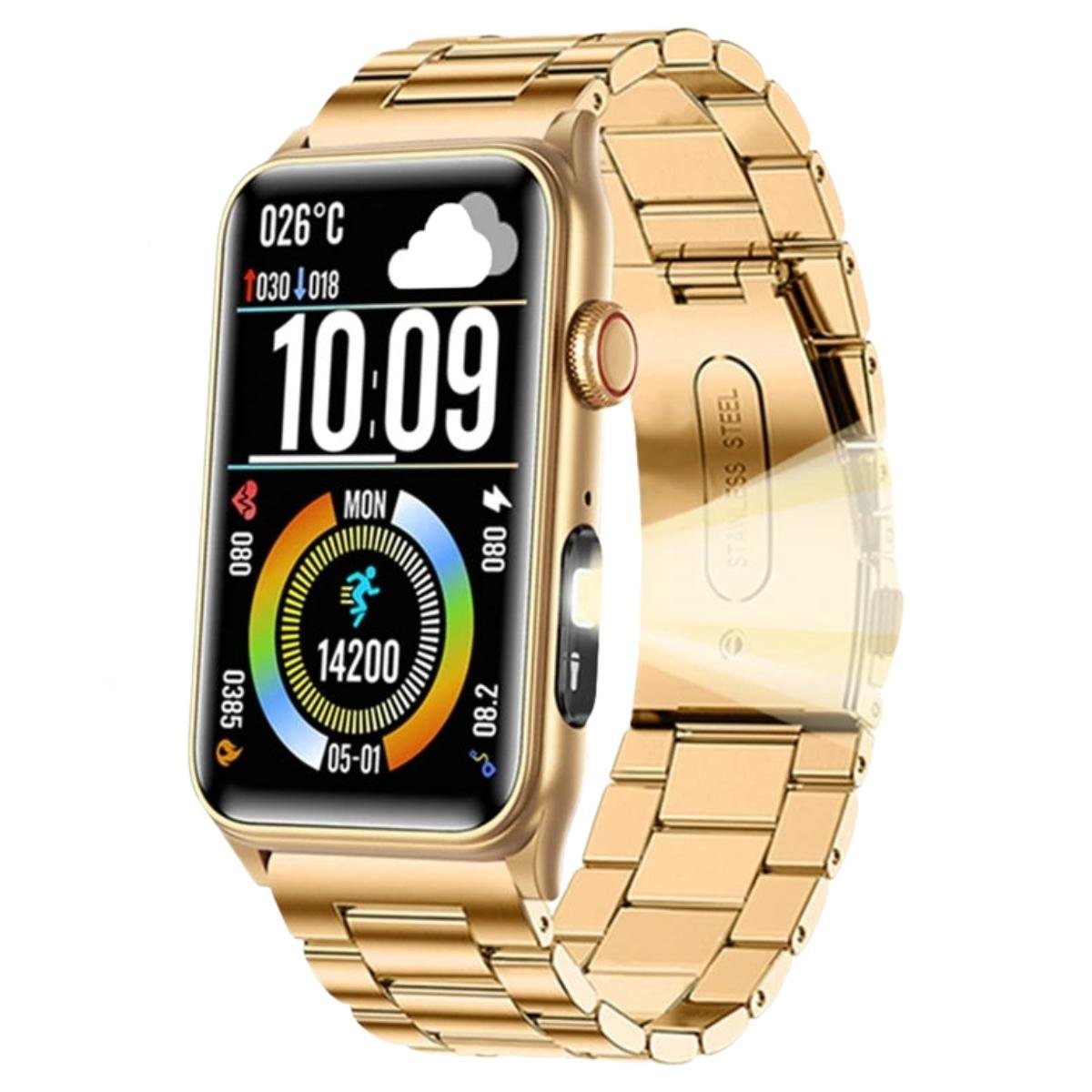 Relógio Inteligente Feminino Pressão Arterial Monitoramento Temperatura Bluetooth - Dourado