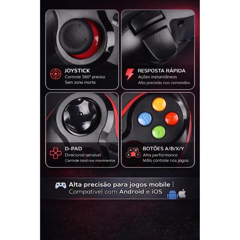 Imagem 5 de 5 do produto Controle Joystick Bluetooth Compatível Sem Fio V8 Wireless Para Android E Ios | Gamepad Gamer Com Suporte Para Celular
