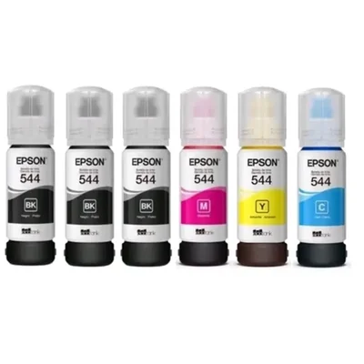 Kit 6 Tinta 544 Compatível L3110 L3150 L3160 – 3 Preto + Coloridas 65ml Alto Rendimento
