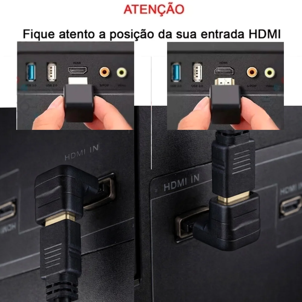 Imagem 4 de 4 do produto Adaptador HDMI 4k Macho X Femea 90 Graus Ângulo Reto Para Tv Feasso Fca-17