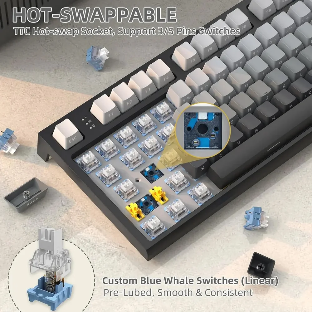 Imagem 5 de 5 do produto Teclado Mecânico Gamer Bluetooth Tri Mode 2.4g Attack Shark Com Tela K86RGB Moonlitnight