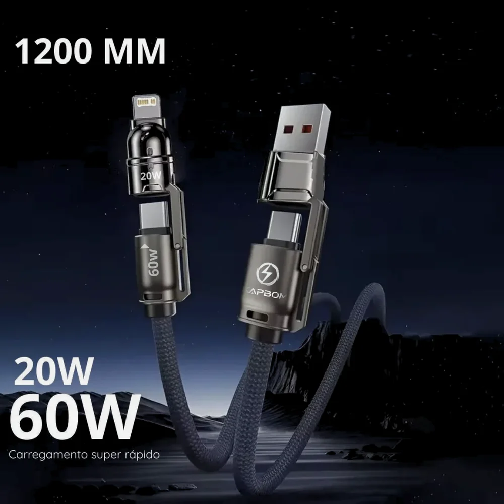 Imagem 3 de 4 do produto Cabo De Dados 4 Em 1 60w 1,20 Metros