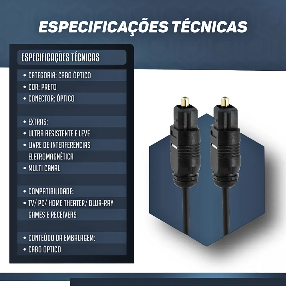 Imagem 5 de 5 do produto Cabo De Áudio Óptico Digital Toslink 2 Metros