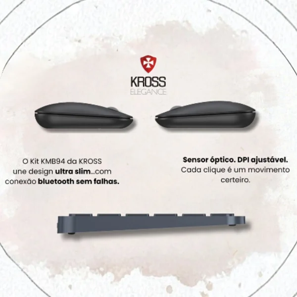 Imagem 4 de 5 do produto Combo Teclado e Mouse Sem Fio Kross Elegance KE-KMB94 Qwerty Portátil Preto