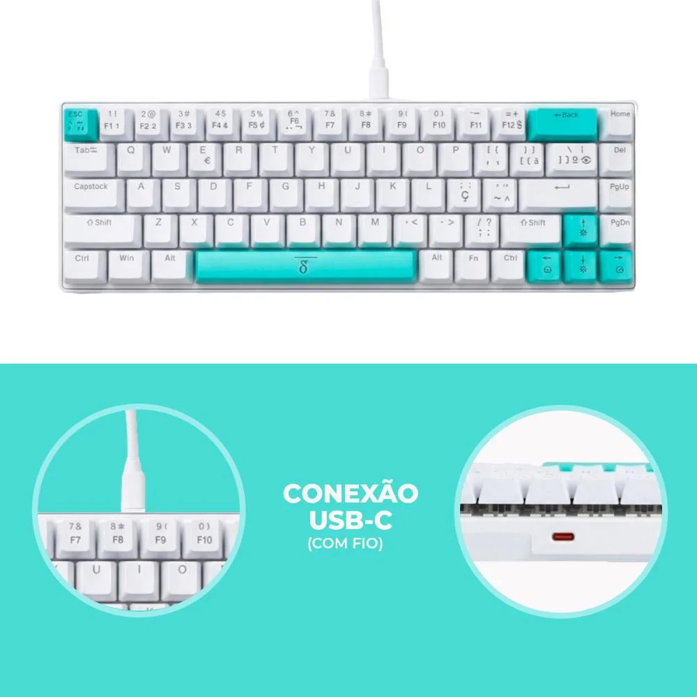 Teclado Mecânico Gamer RGB 68 Teclas Compacto Silencioso Cabo Removível Usb-c Para PC E Console Teclado Mecânico Gamer RGB 68 Teclas Compacto Silencioso Cabo Removível Usb-c Para PC E Console