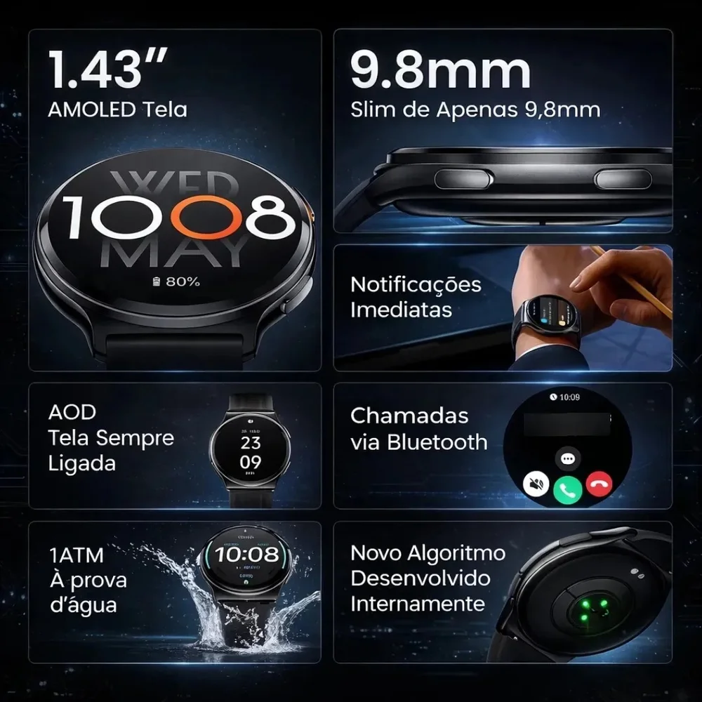 Imagem 3 de 5 do produto Relogio Haylou Solar Lite 2 AmoLED 1.43 Pol.12 Dias Bat Conecta Strava Bluetooth 5.4