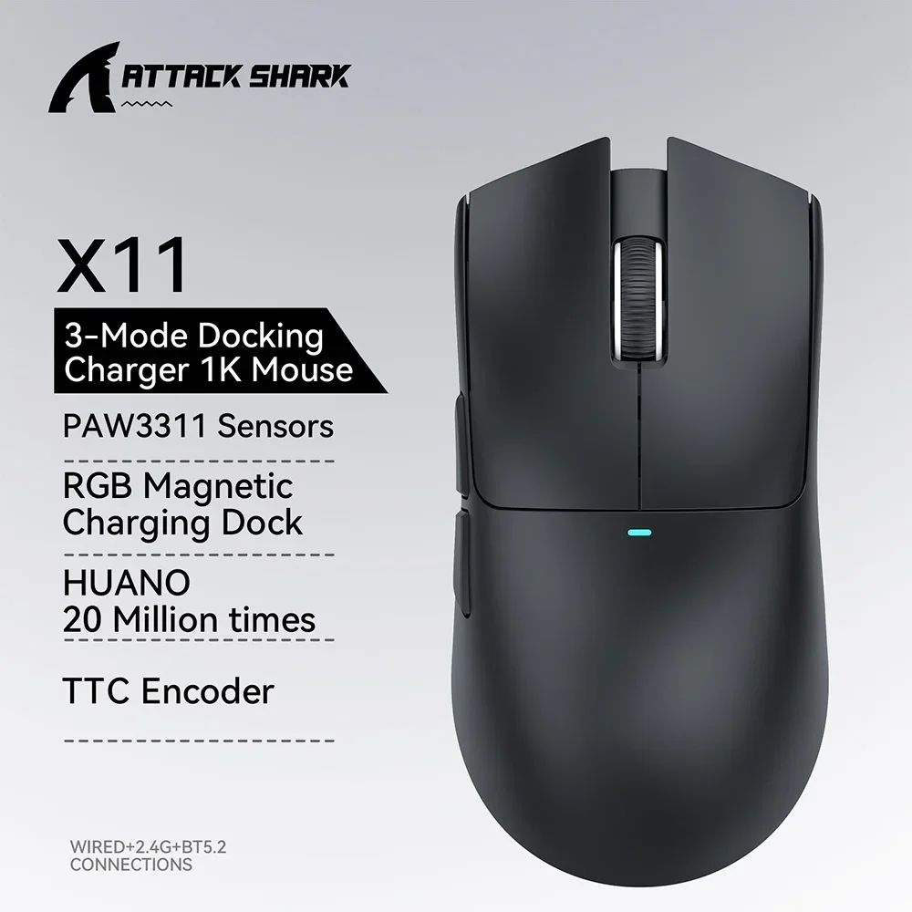Mouse Gamer Sem Fio Attack Shark X11 RGB Preto Mouse Gamer Sem Fio Attack Shark X11 RGB Preto