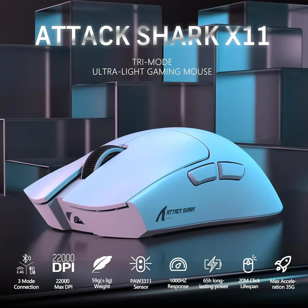 Mouse Gamer Sem Fio Attack Shark X11 RGB Branco