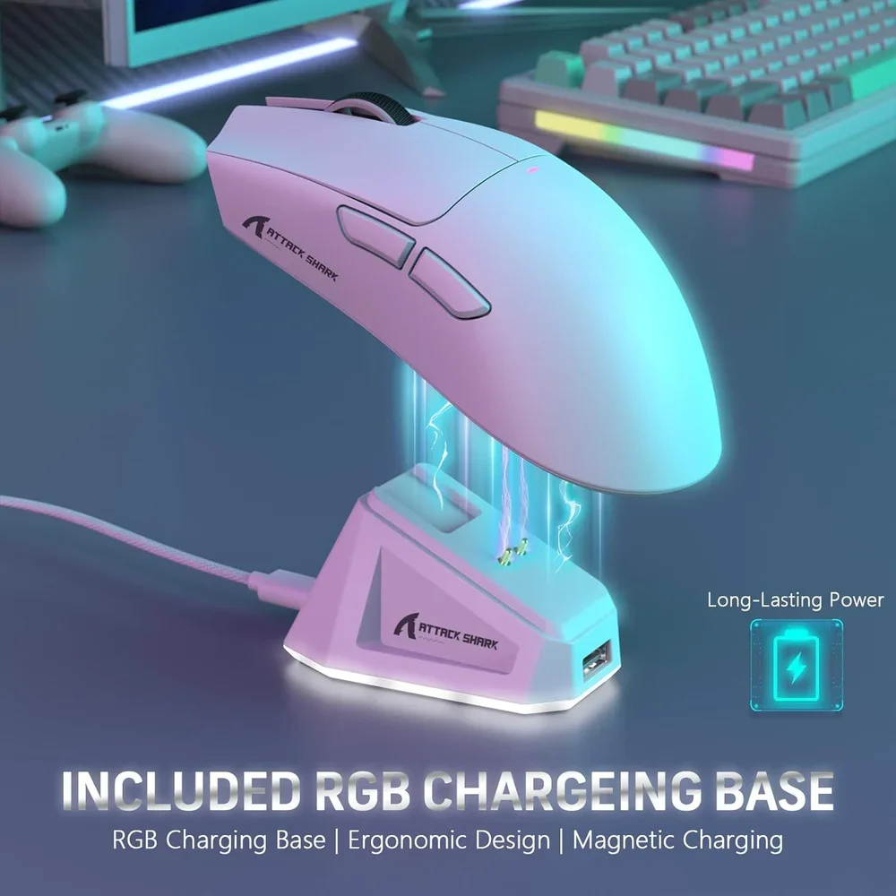Mouse Gamer Sem Fio Attack Shark X11 RGB Branco