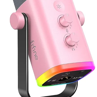 Microfone Dinâmico Fifine Ampligame Am8 RGB - Rosa