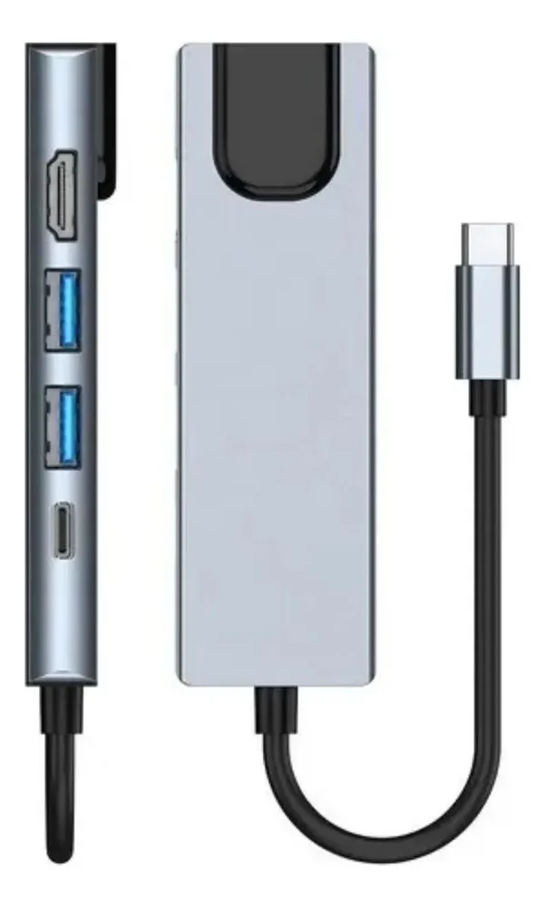 Imagem 4 de 4 do produto Adaptador 5 Em 1 Type-c Para Rj45/hdmi/usb 3.0/pd Tomate Mtv-620