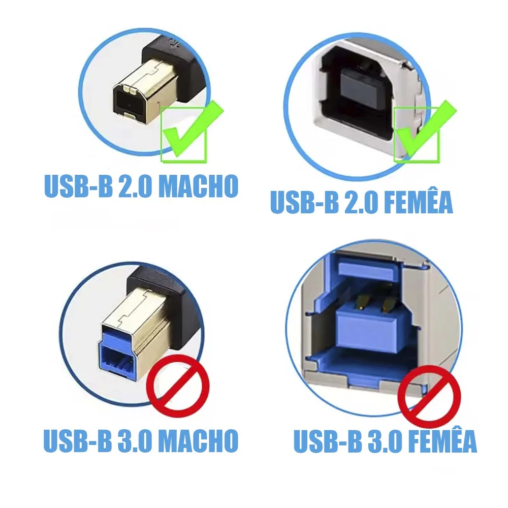 Imagem 5 de 5 do produto Cabo Usb 2.0 De Impressora 2 Metros Preto Filtro Usb-a Usb-b