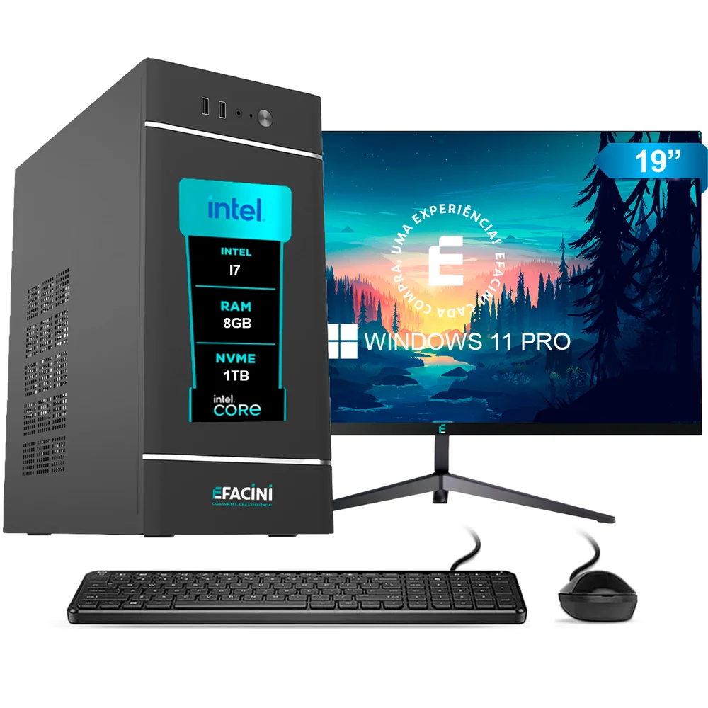 Imagem 1 de 5 do produto PC Computador Completo Efacini Intel Core i7 2ª Gen 8GB WINDOWS 11 Pro SSD 1TB