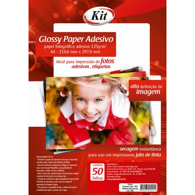 Glossy Paper Adesivo A4 135g 50 Folhas - Kit