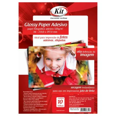 Glossy Paper Adesivo A4 135g 10 Folhas - Kit