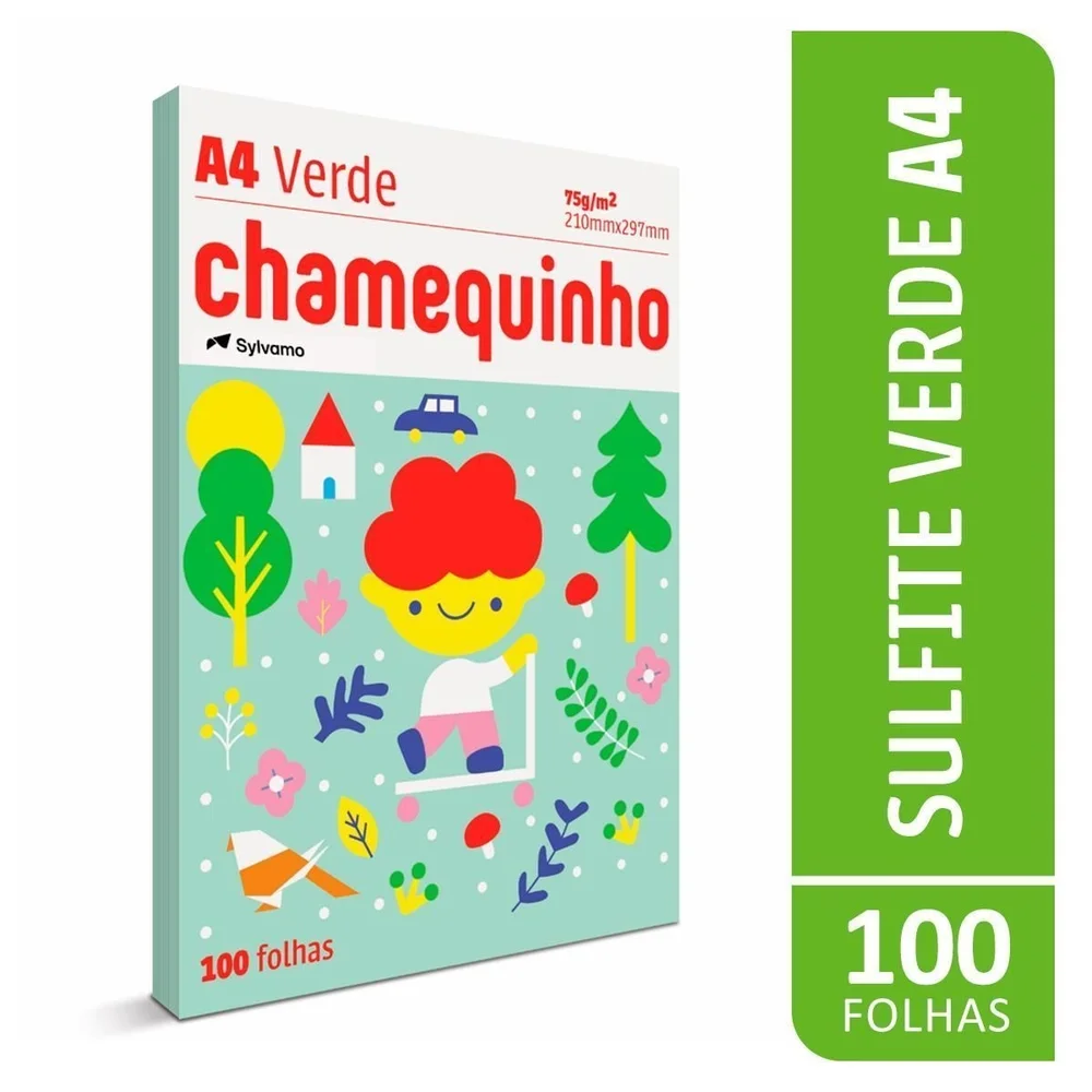 Imagem 2 de 4 do produto Papel Sulfite Chamequinho A4 75g Cores - Verde