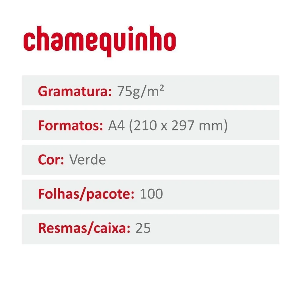 Imagem 4 de 4 do produto Papel Sulfite Chamequinho A4 75g Cores - Verde