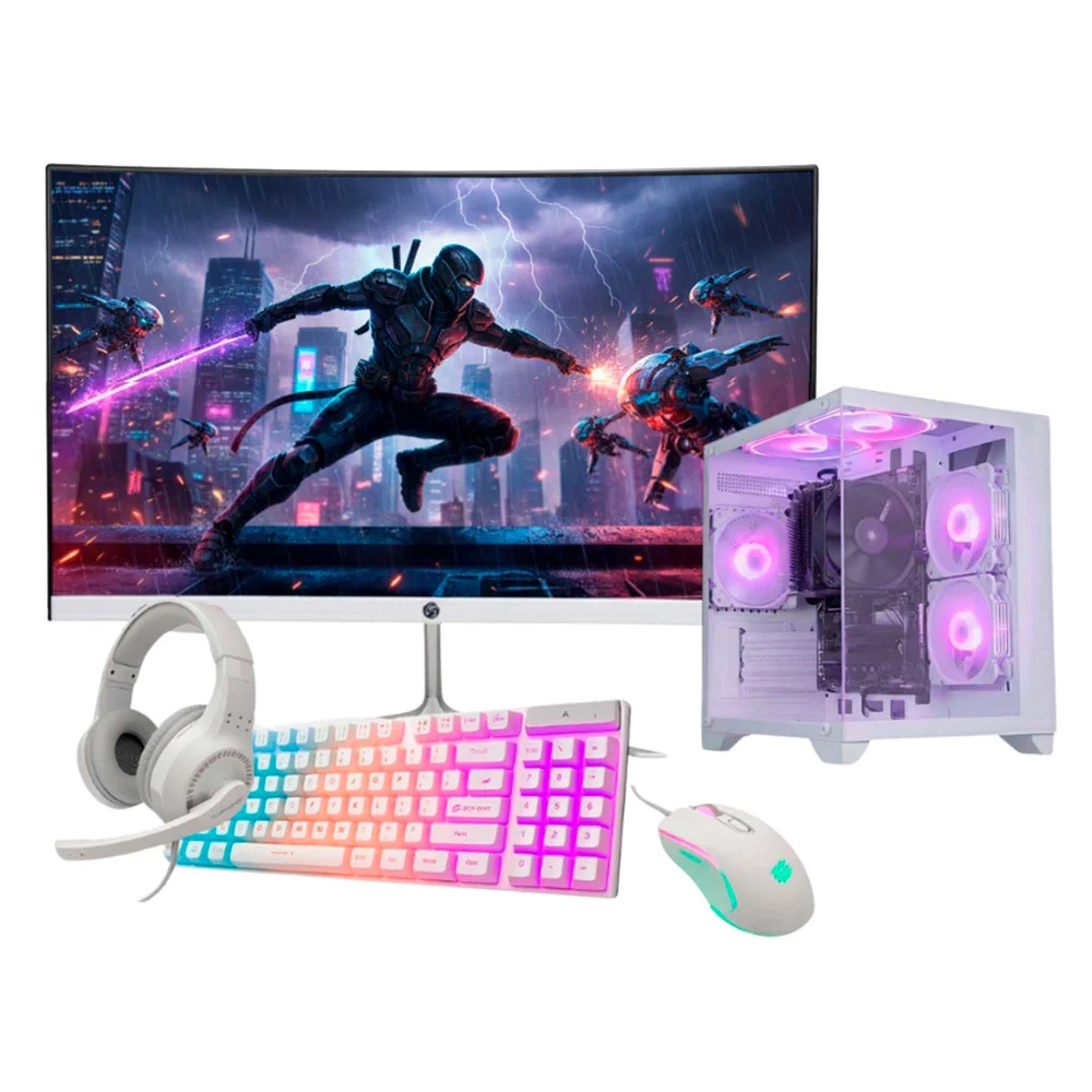 Computador Pc Gamer Amd Ryzen 5 2400g 16gb Ram Ssd 256gb Radeon Vega 11, Monitor 23" Curvo