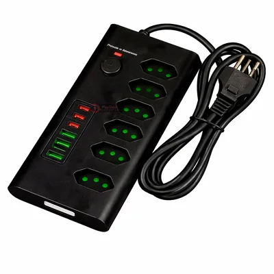 Filtro De Linha 6 Tomadas 10a 20a Dps, Extensão Elétrica 2m Bivolt Tripolar Regua De Energia C/ 6 Usb Rapido, Usb Tipo C