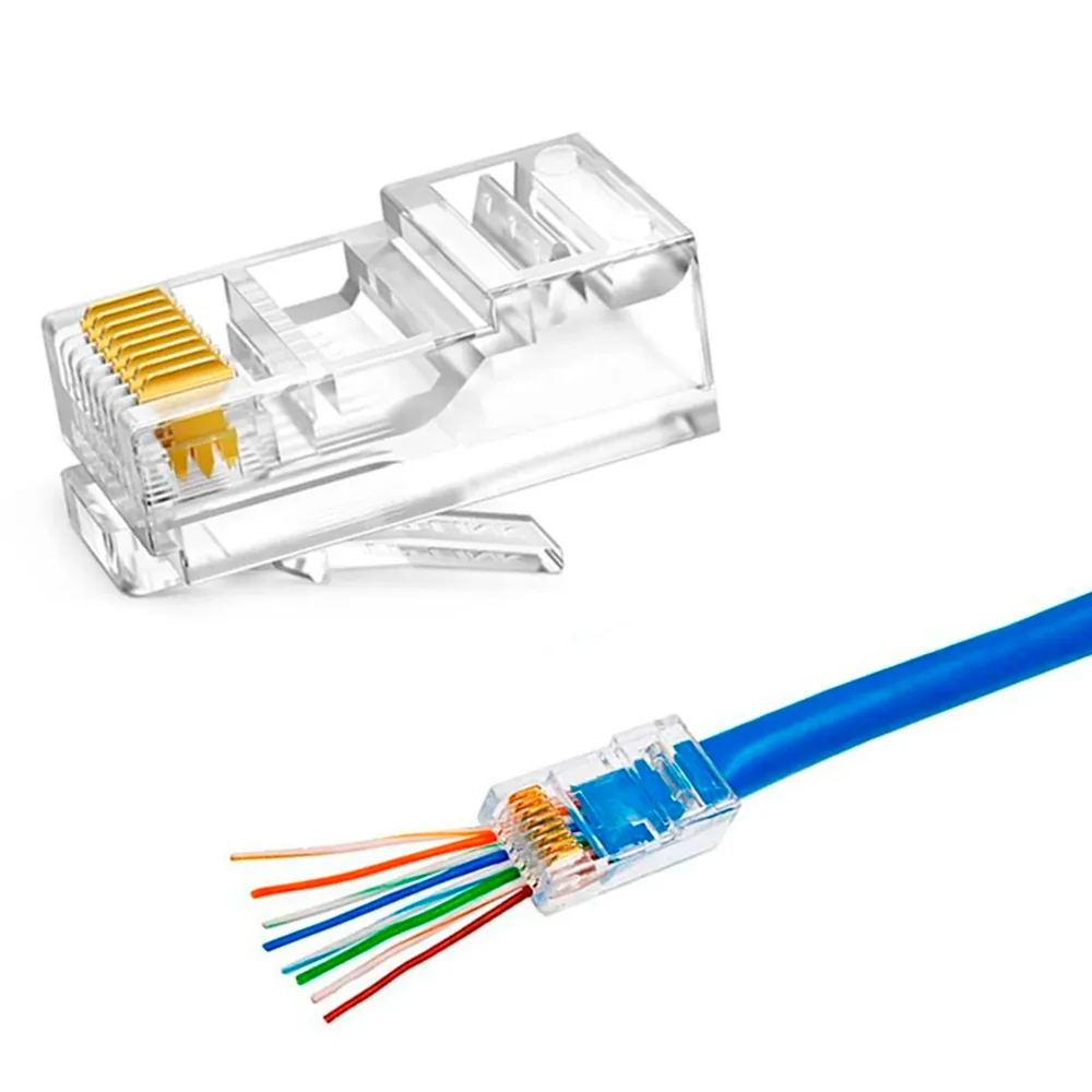 Imagem 2 de 4 do produto Conector De Rede Rj-45 De Passagem Ez Crimp Cat5e Vazado, Pacote Com 10 Unidades -  Cdc-2862