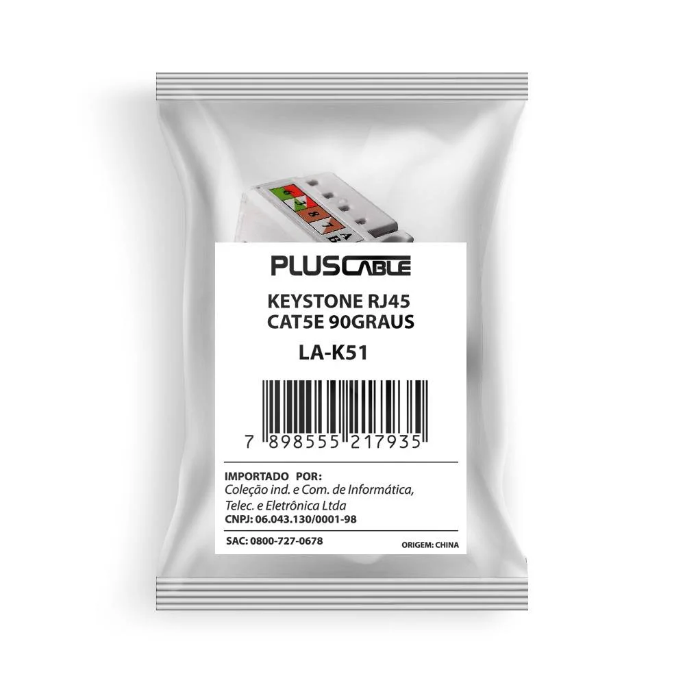 Imagem 2 de 4 do produto Conector Fêmea/keystone Plus Cable La-k51 Rj45 Cat5e 90 Graus